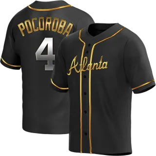 Replica Men's Biff Pocoroba Atlanta Braves Alternate Jersey - Black Golden